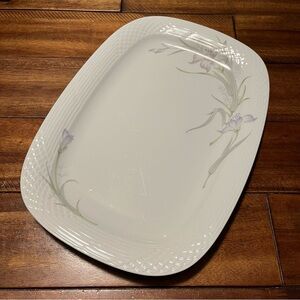 Elegant White and Purple Floral Serving Platter